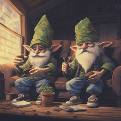 Gnomes of different walks of life and hobbies - obrazy, fototapety, plakaty