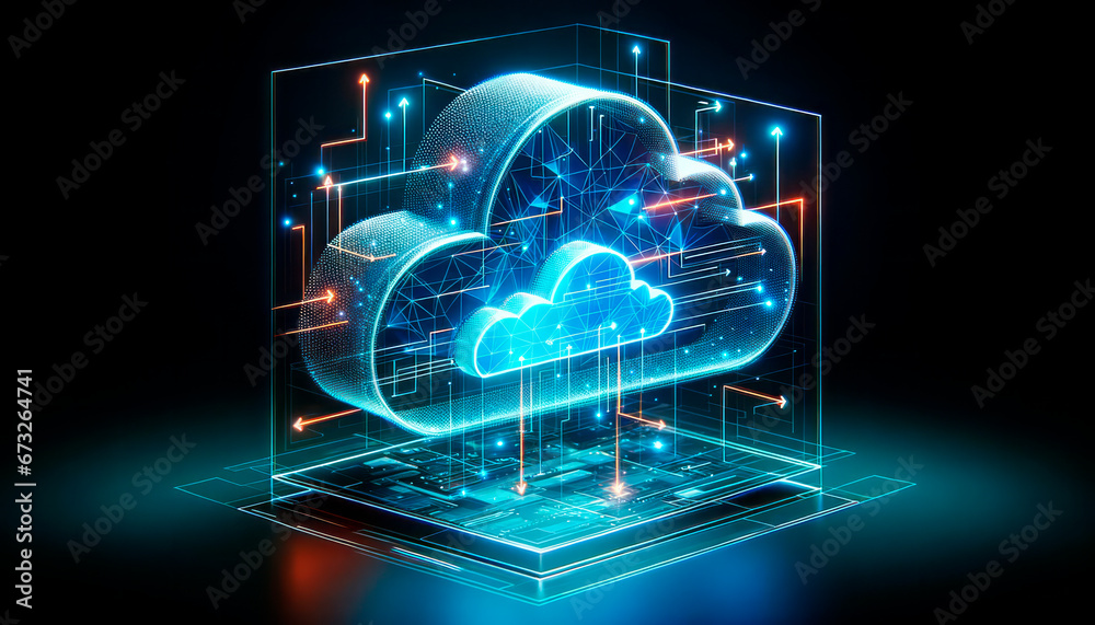 Poster technology and cloud storage concept. generative ai