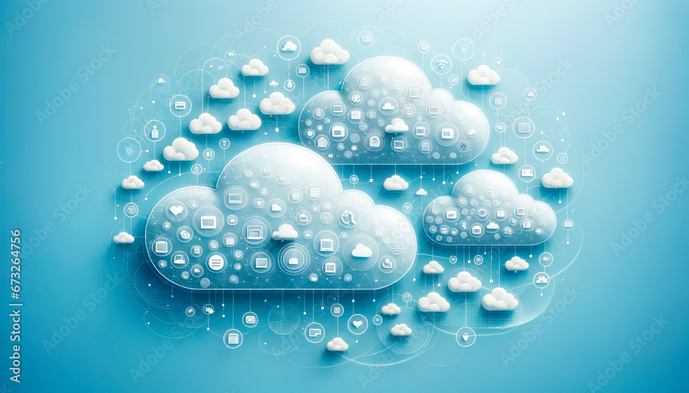 Poster cloud computing technology concept on blue background. generative ai