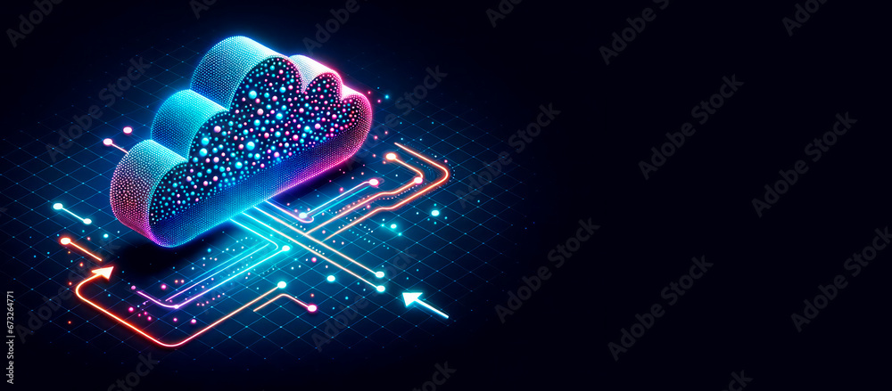 Poster Cloud computing concept on dark background with blank spacefor your logo. Generative AI