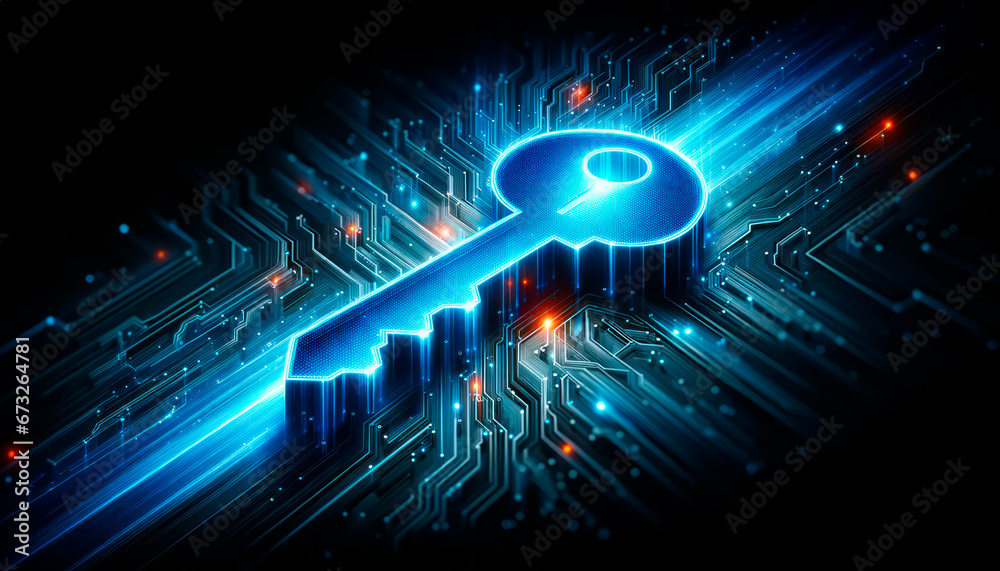 Aufkleber abstract digital key on circuit board background, cyber security concept. generative ai