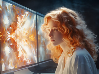 portrait of a woman in front of computer