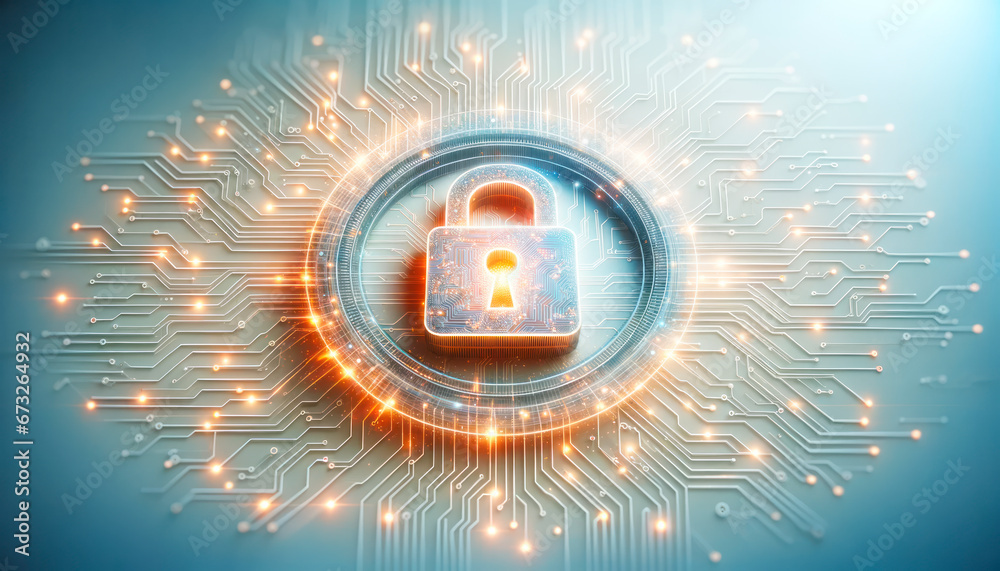 Aufkleber cyber security concept with padlock on circuit board. generative ai