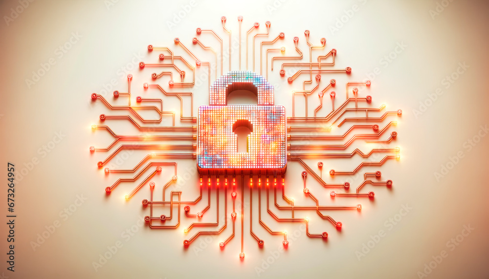 Aufkleber cyber security concept with circuit board and padlock. generative ai