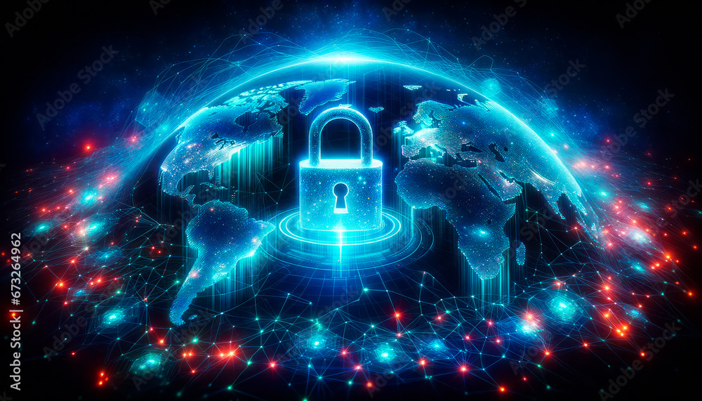 Poster cyber security data protection business technology privacy concept. generative ai
