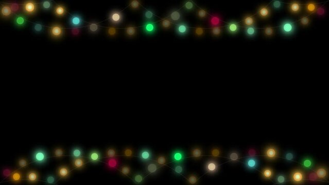 Christmas lights. Christmas light garland on black background.