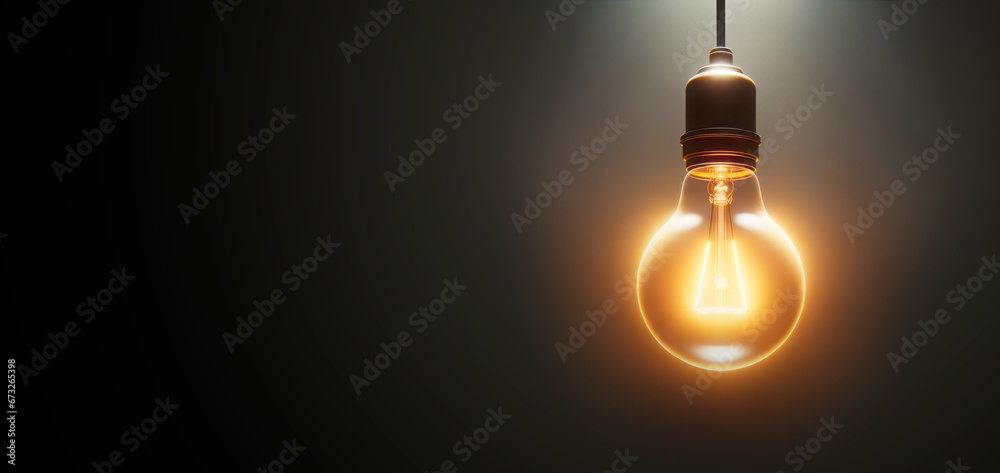 Poster idea concept with light bulb on dark background, mockup. generative ai