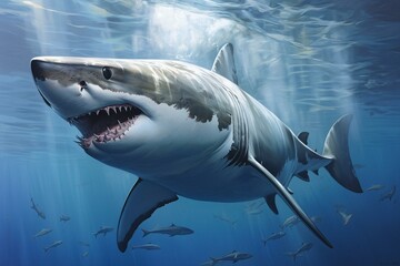 Large white shark, an apex marine predator. Generative AI