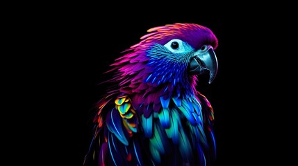 colorful fantasy parrot on black background poster, exotic vibrant and vivid macaw bird wallpaper