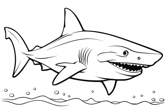 Cute Shark With coloring book pages picture, line art, outline drawing vector