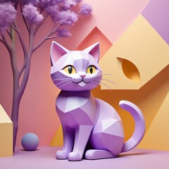 4. 3d, rendering, purple, pink, mint, cat, sitting, graphic, design, Generative AI