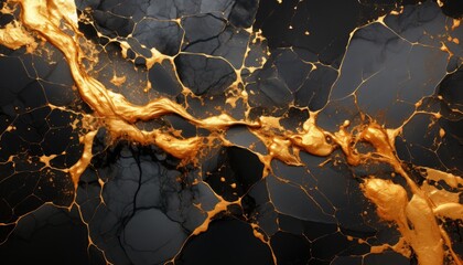Luxury Black And Gold Marble Pattern Texture Background. Liquid. Stone. Backdrop. Wallpaper. Illustration