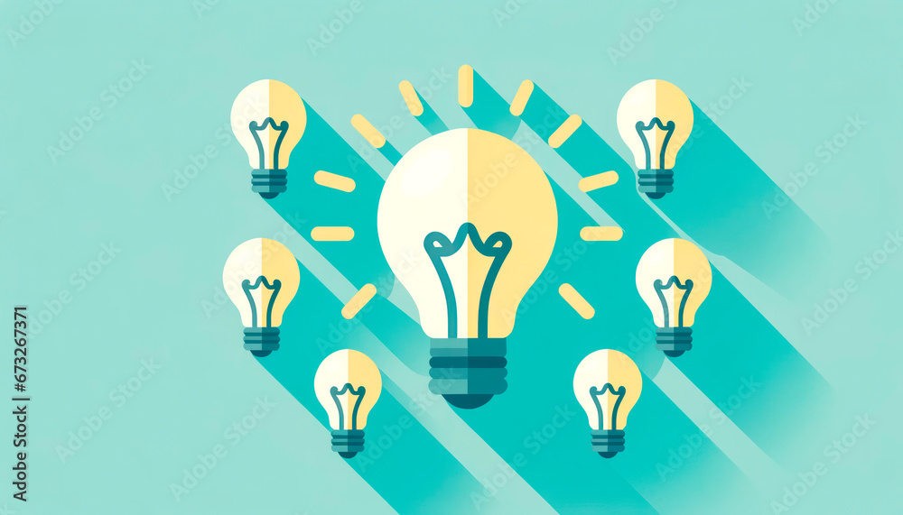 Poster idea concept with light bulb. flat design. generative ai