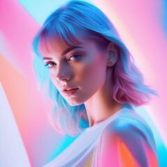 beautiful woman with colorful lights beautiful woman with colorful lights portrait of young woman with colorful lights