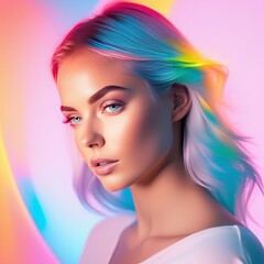 beautiful woman in colorful rainbow makeup.beautiful woman in colorful rainbow makeup.beautiful young girl with rainbow colored hair. fashion portrait