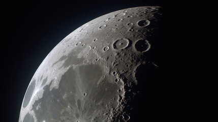 Fototapeta premium Gros plan sur une partie de la lune. Macro, espace, univers, satellite. Arrière-plan pour conception et création graphique.