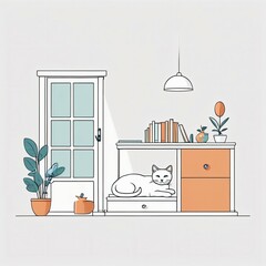 4. A cute cat and cat house. An illustration about a pet house. Generative AI