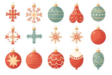 Flat Style Christmas Decorations on White
