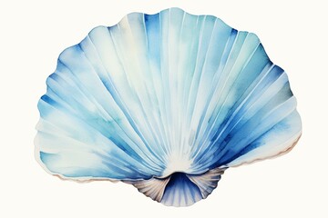 Hand-painted seashell in blue watercolor, symbolizing navy ocean. Generative AI