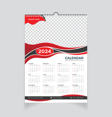 Vector modern style and colorful wall calendar 2024 design  template 