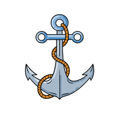 Anchor for sailing boat, element of ocean yacht. Marine navy badge. Concept of nautical sailor, ship and travel. Cartoon illustration isolated on white