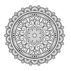 Circular pattern in form of mandala with flower for Henna, Mehndi, tattoo, decoration. Decorative ornament in ethnic oriental style. Outline doodle hand draw vector illustration.