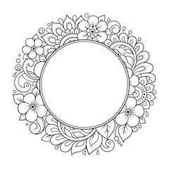 Frame in eastern tradition. Stylized with henna tattoos decorative pattern for decorating covers for book, notebook, casket, magazine, postcard and folder. Flower border in mehndi style.
