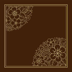 Frame in eastern tradition. Stylized with henna tattoos decorative pattern for decorating covers for book, notebook, casket, magazine, postcard and folder. Flower border in mehndi style.