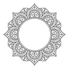 Frame in eastern tradition. Stylized with henna tattoos decorative pattern for decorating covers for book, notebook, casket, magazine, postcard and folder. Flower border in mehndi style.