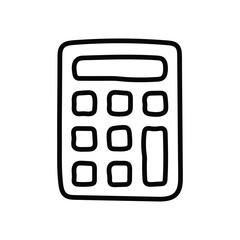 A hand-drawn cartoon doodle calculator icon on a white background.