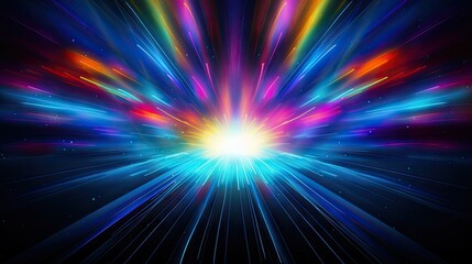 Bright neon rays. Space star burst. Abstract multicolor spectrum background. Neon laser background. Bright energy lines backdrop. Generated by artificial intelligence