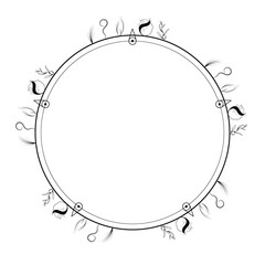 Abstract Black Simple Line Round Circle With Leaf Leaves Frame Flowers Doodle Outline Element Vector Design Style Sketch Isolated Illustration For Wedding And Banner