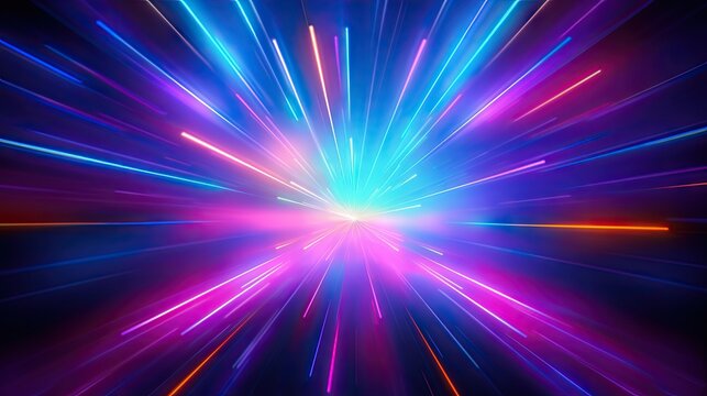 Bright neon rays. Space star burst. Abstract multicolor spectrum background. Neon laser background. Bright energy lines backdrop. Generated by artificial intelligence