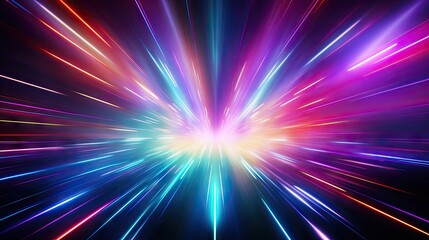 Bright neon rays. Space star burst. Abstract multicolor spectrum background. Neon laser background. Bright energy lines backdrop. Generated by artificial intelligence
