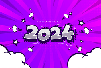comic background . ccolor gradient. purple. zoom effect . happy new year 2024.vector