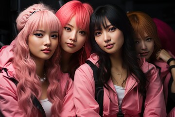 Obraz premium group of sexy pink japanese girls