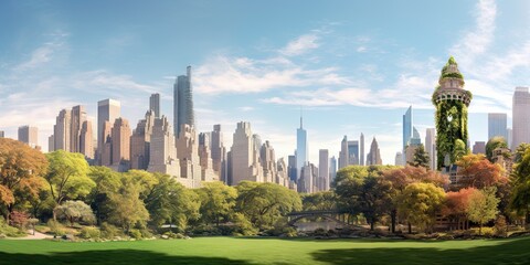 Obraz premium Central park cityscape. Breathtaking aerial view of manhattan urban skyline. Urban cityscape in stunning view