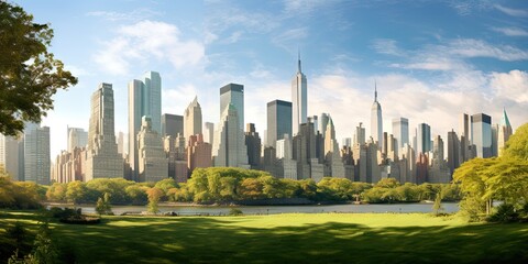 Naklejka premium Central park cityscape. Breathtaking aerial view of manhattan urban skyline. Urban cityscape in stunning view