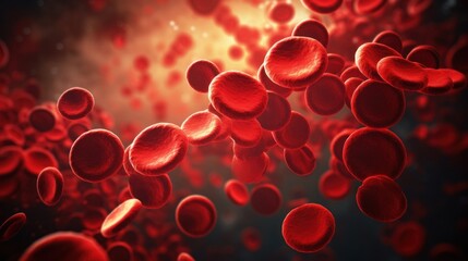 Red blood cells. Circulation of hemoglobin through vessels. Blood anemia background. Human red erythrocytes. Hemoglobin under electron microscope. Generative ai.