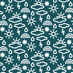 Seamless pattern of weather icons in line style. Weather news, 3D illustration. Weather seasons forecast symbols