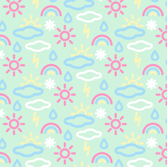 Seamless pattern of weather icons in line style. Weather news, 3D illustration. Weather seasons forecast symbols