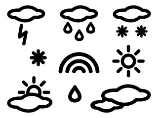Set of weather icons in line style. Weather news, 3D illustration. Weather seasons forecast symbols