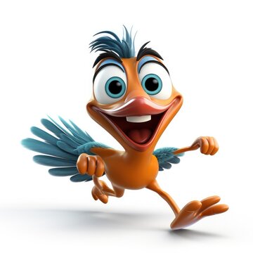 Cute Cartoon Road Runner Bird Isolated On a White Background 