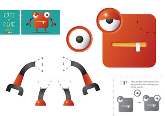 Cut and glue paper toy. Preschool kids vector educational worksheet