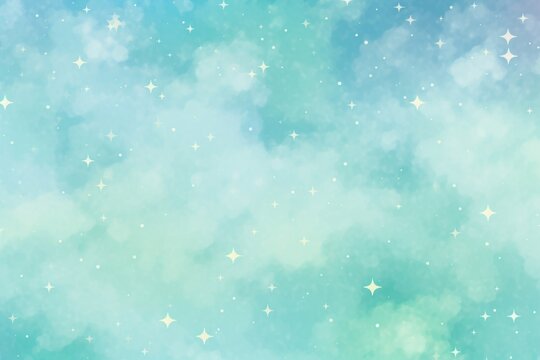 Fantasy universe starry sky mint green pastel color cute background material, Generative AI