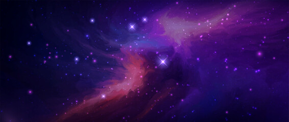 Space vector background with realistic nebula and shining stars. Magic colorful galaxy with stardust