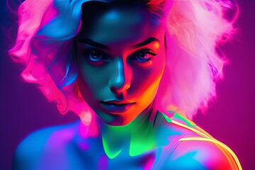 Obraz na płótnie Canvas neon woman with neon effect neon woman with neon effect beautiful young female in neon style.