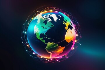globe earth with glowing particles, abstract background, illustration globe earth with glowing particles, abstract background, illustration world map with global network, global data and connection co