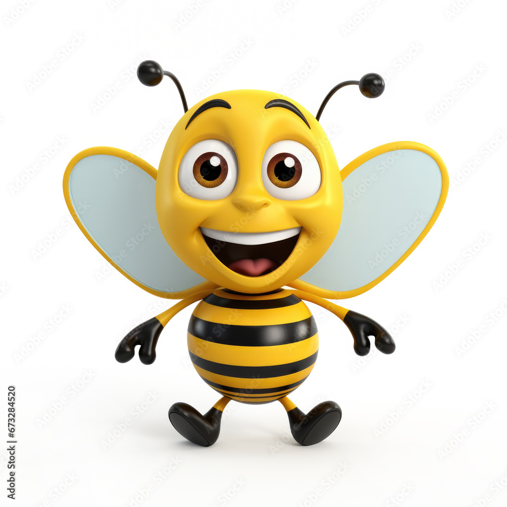 Wall mural Cute Cartoon Bee Isolated On a White Background 