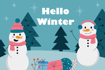 Vector flat cover template for winter season, winter illustration, banner design